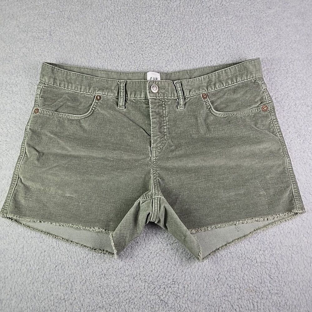 Gap Corduroy Shorts Women Size 12 Olive Green Frayed